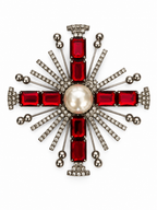 Vintage Art Deco Ruby Crystal Sunburst Brooch