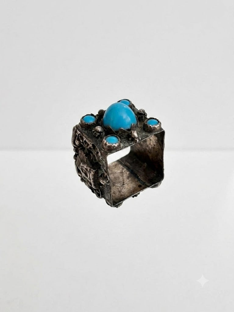 Vintage Egyptian Revival Turquoise Statement Ring