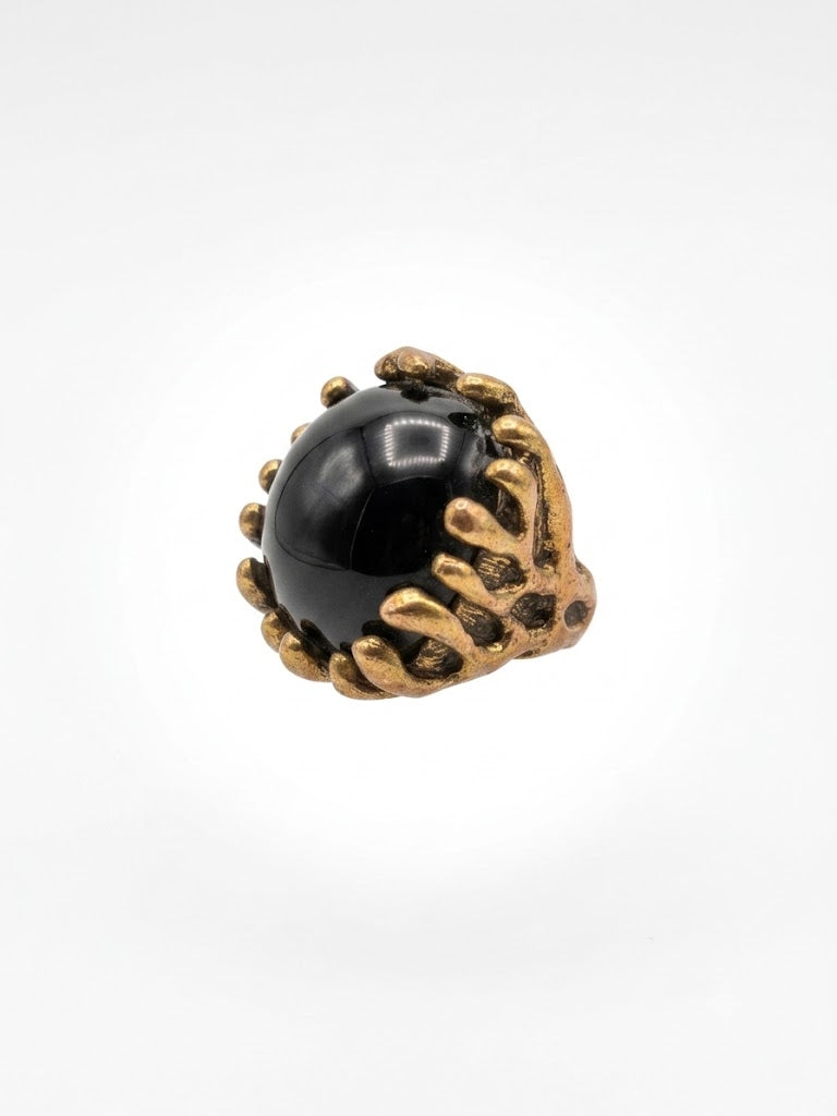 Vintage Brutalist Black Onyx Style Statement Ring