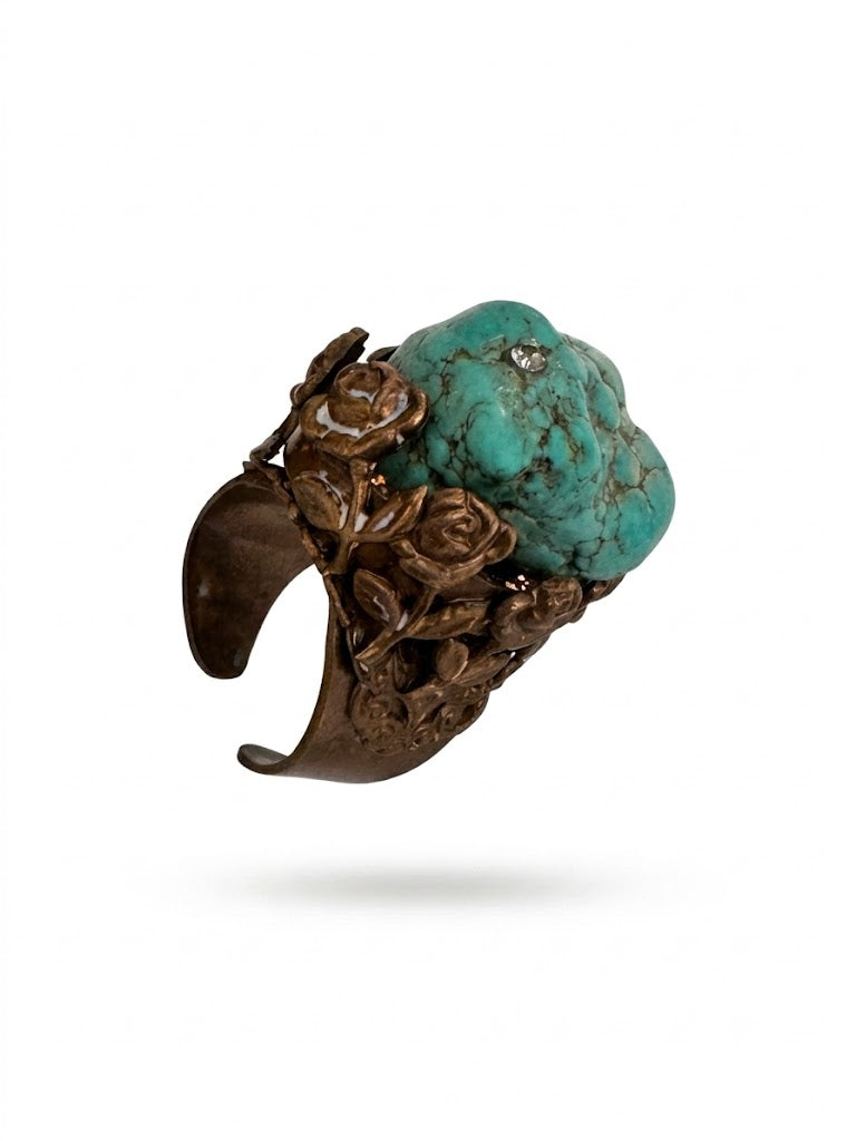 Vintage Victorian Revival Turquoise Floral Statement Ring