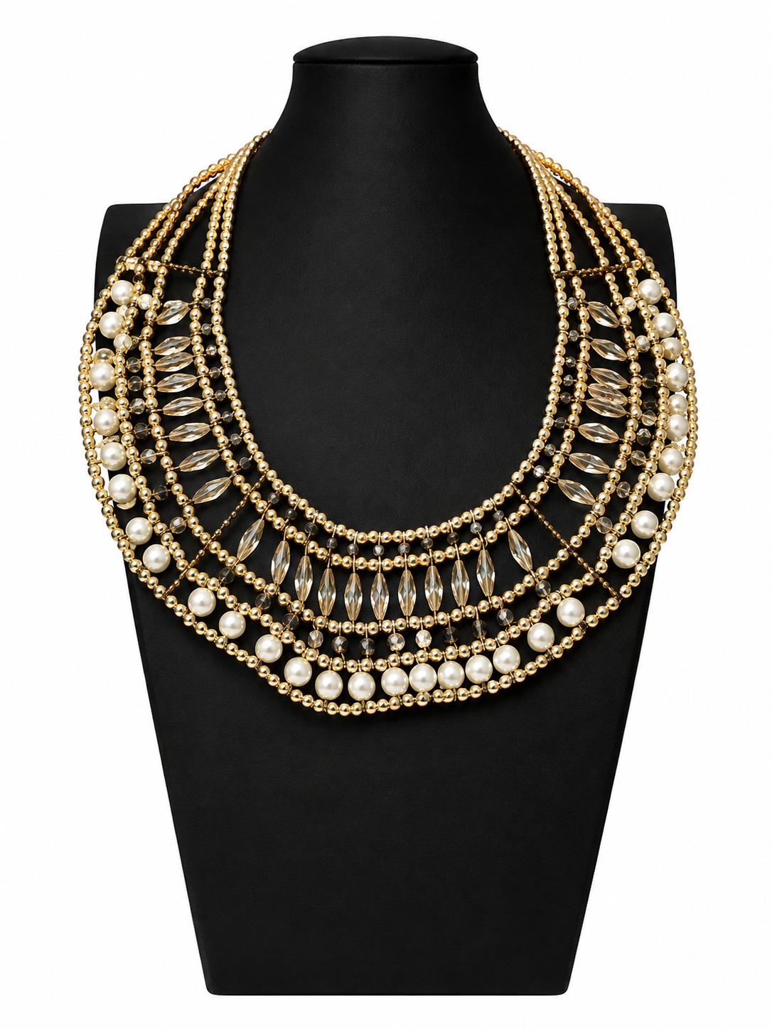 Vintage Gold Tone Multi Strand Faux Pearl Statement Necklace