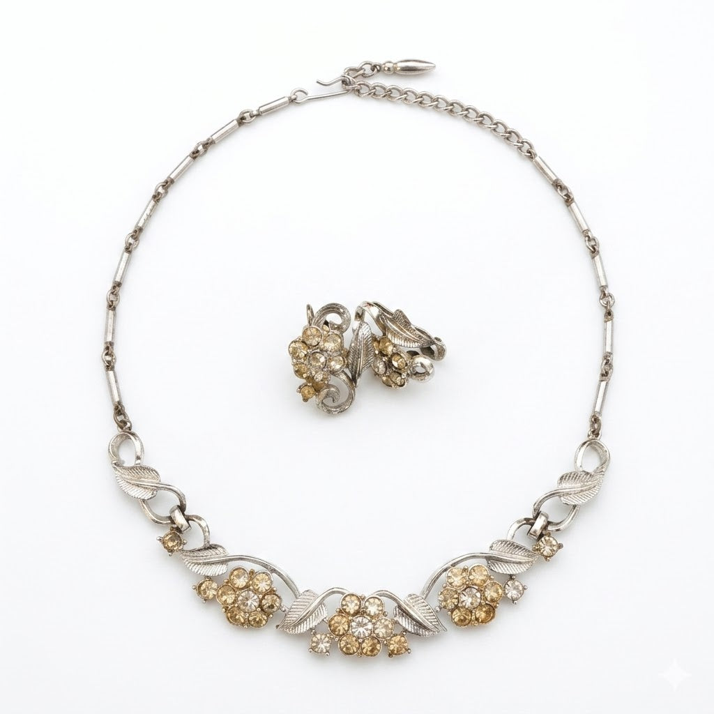 Vintage Coro Rhinestone Necklace and Earrings Set