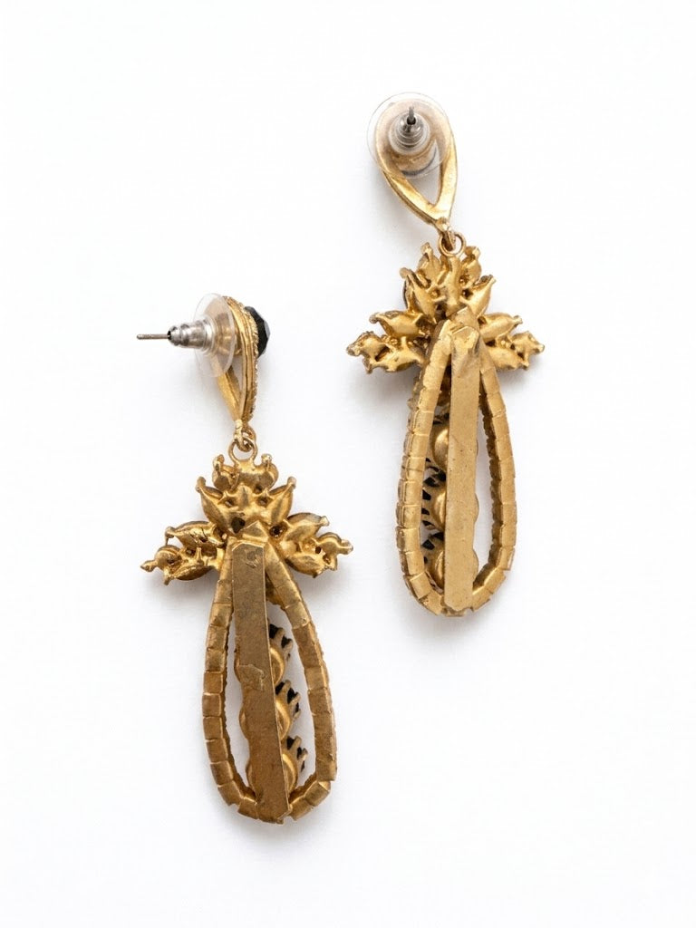 Vintage Black Rhinestone Statement Drop Earrings