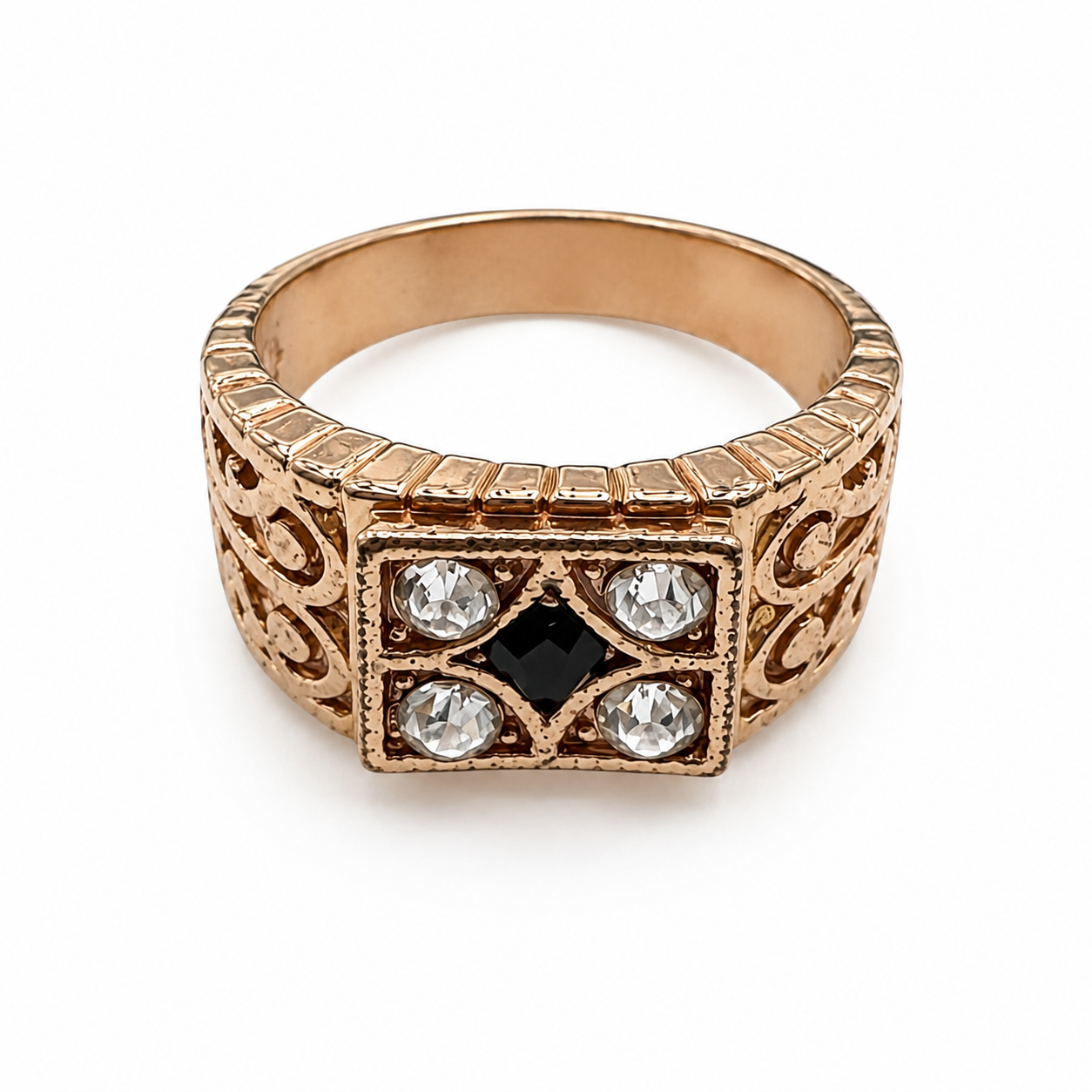Vintage Gold Plated Filigree Crystal Ring