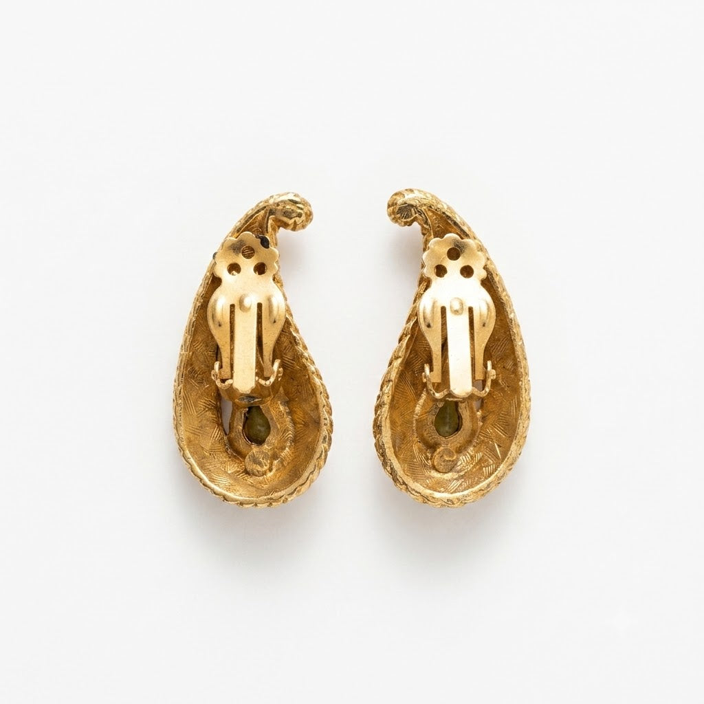 Vintage Rope Twist Crystal Teardrop Clip On Earrings