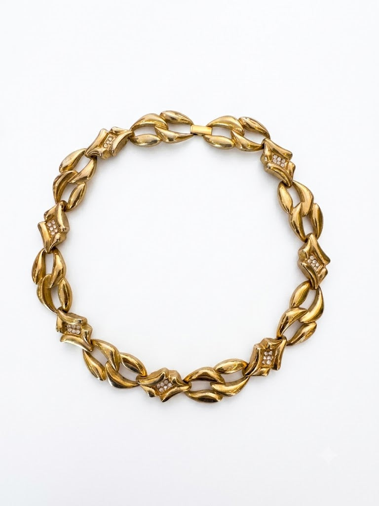 Vintage Modernist Link Crystal Necklace