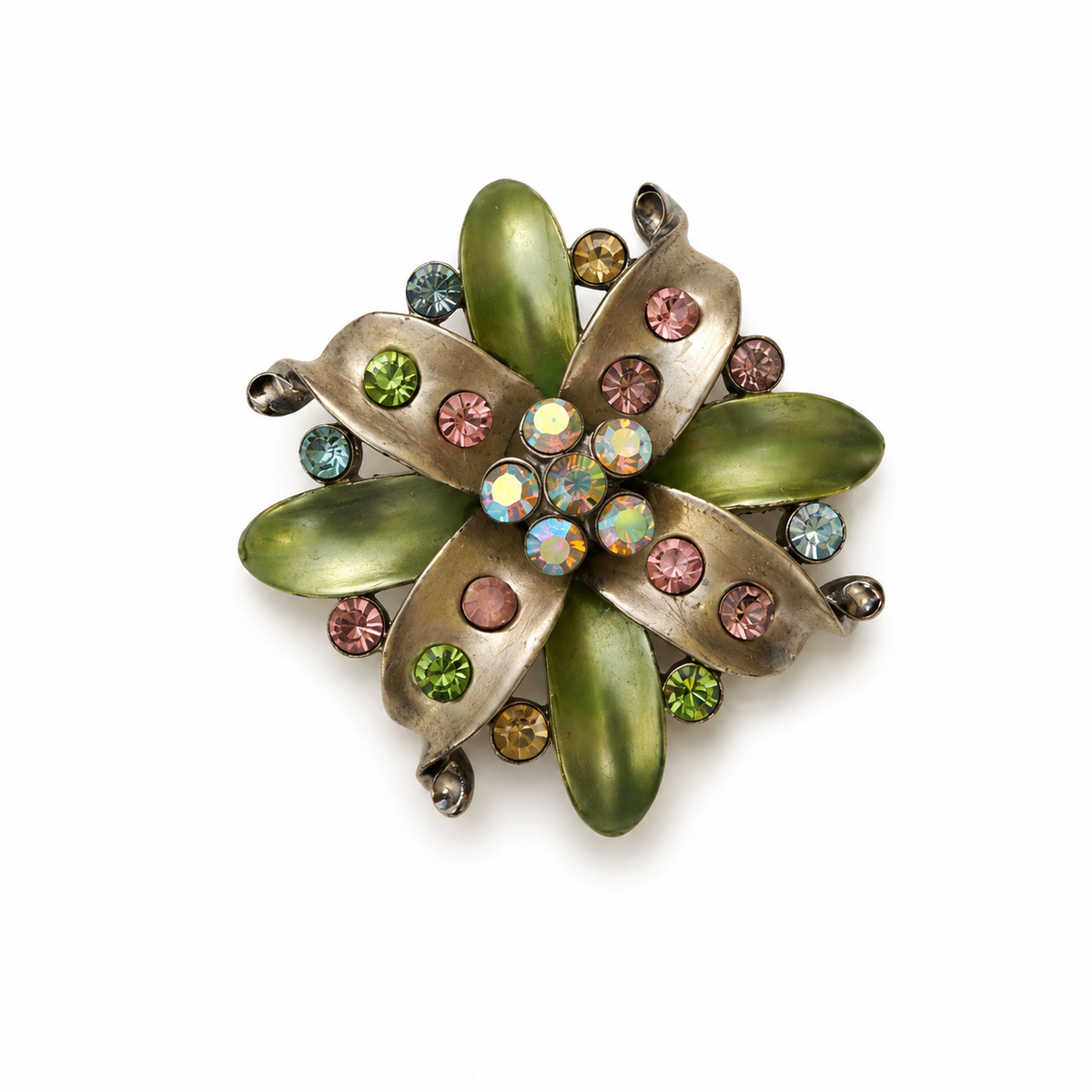 Vintage Multicolor Rhinestone Floral Brooch