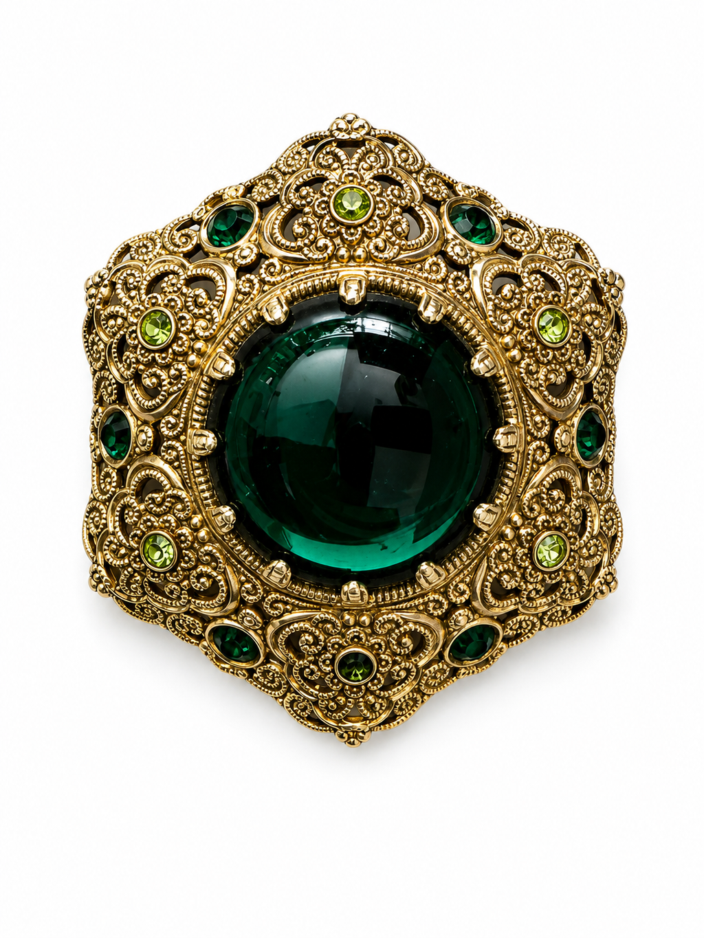 Vintage Victorian Revival Green Glass Statement Brooch