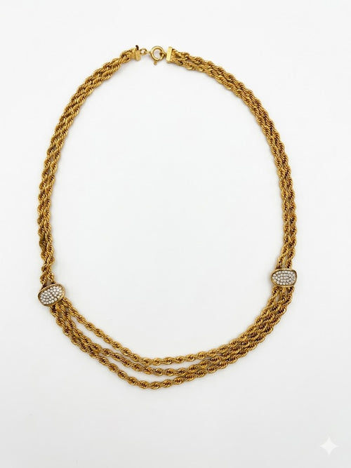 Mid-Century Revival Triple-Strand Gold Rope Necklace