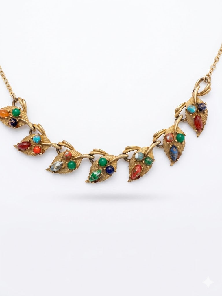 Vintage Art Nouveau Revival Gold Plated Leaf Necklace