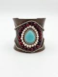 Vintage Hammered Copper Mixed Media Statement Cuff