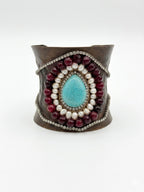 Vintage Hammered Copper Mixed Media Statement Cuff