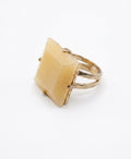 Vintage Modernist Cream Cabochon Ring Square Pyramid Silver Tone