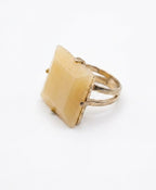 Vintage Modernist Cream Cabochon Ring Square Pyramid Silver Tone