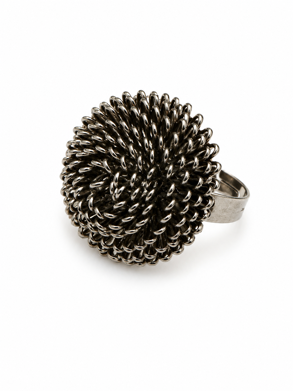Vintage Brutalist Chrysanthemum Ring Antiqued Silver Tone