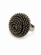 Vintage Brutalist Chrysanthemum Ring Antiqued Silver Tone