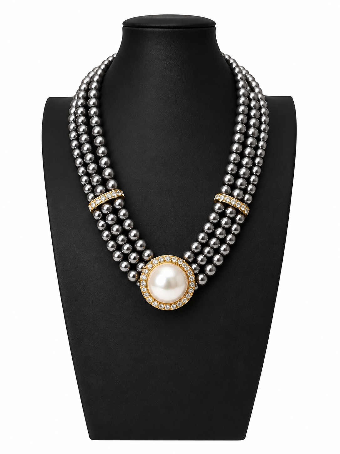 Vintage Faux Pearl Multi-Strand Statement Necklace