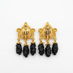 Vintage Byzantine Revival Black Cabochon Tassel Clip On Earrings