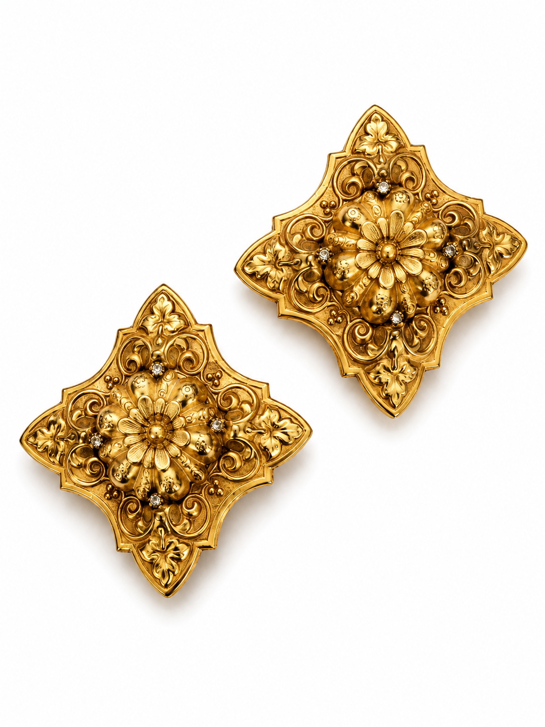 Vintage Baroque Revival Oversized Floral Statement Clip-On Earrings