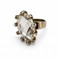 Modernist Clear Crystal Halo Ring Antiqued Silver Tone
