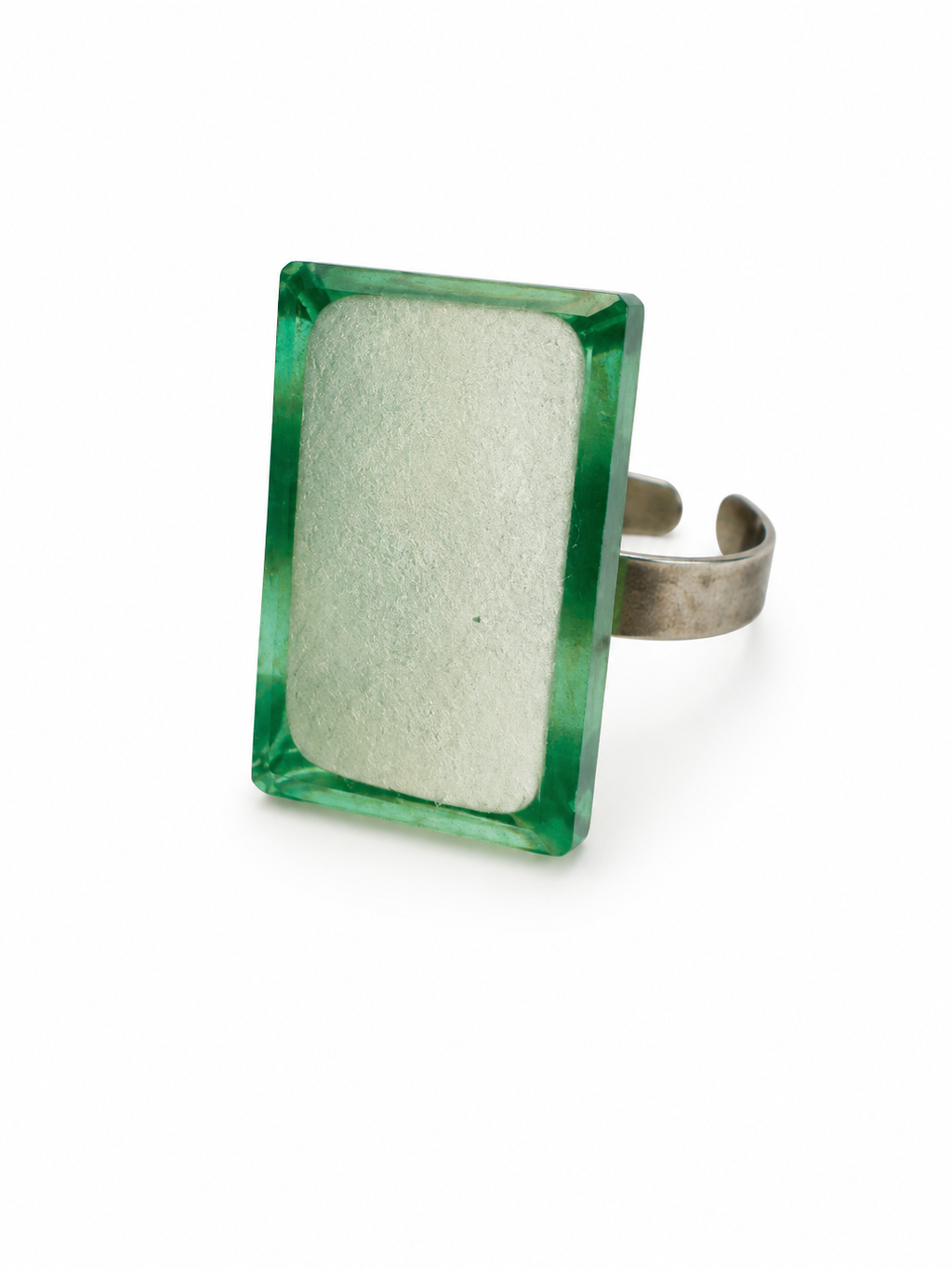 Vintage Brutalist Resin Statement Ring Seafoam Green Geometric Design