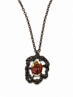 Vintage Silver Tone Porcelain Portrait Pendant Necklace