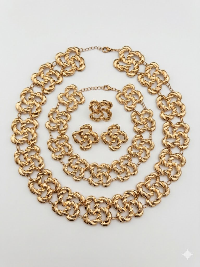 Vintage Gold Tone Rope Link Jewelry Set