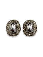 Vintage Hematite Cabochon Filigree Earrings