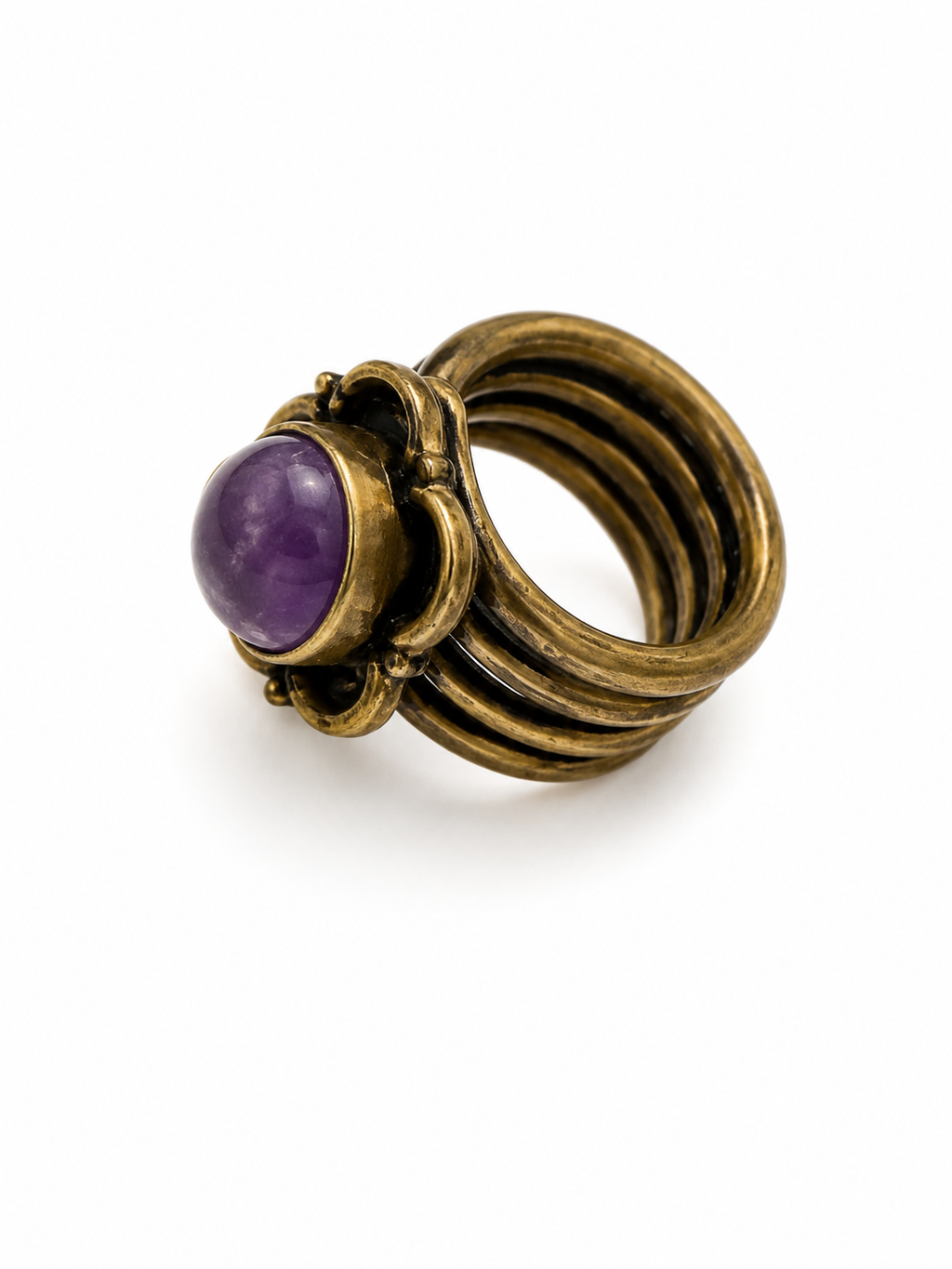 Vintage Bohemian Amethyst Stack-Style Ring Antiqued Bronze Tone