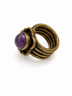 Vintage Bohemian Amethyst Stack-Style Ring Antiqued Bronze Tone