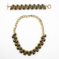 Vintage Green & Black Enamel Geometric Necklace and Bracelet Set
