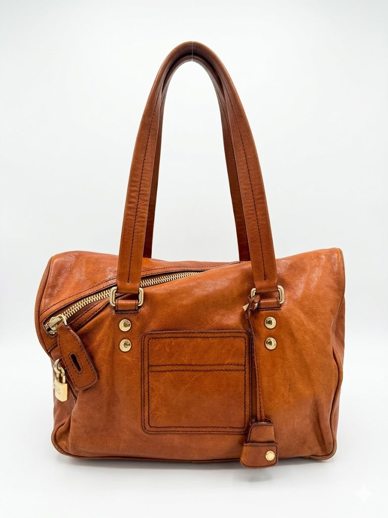 Vintage D&G Dolce & Gabbana Tan Leather Padlock Satchel