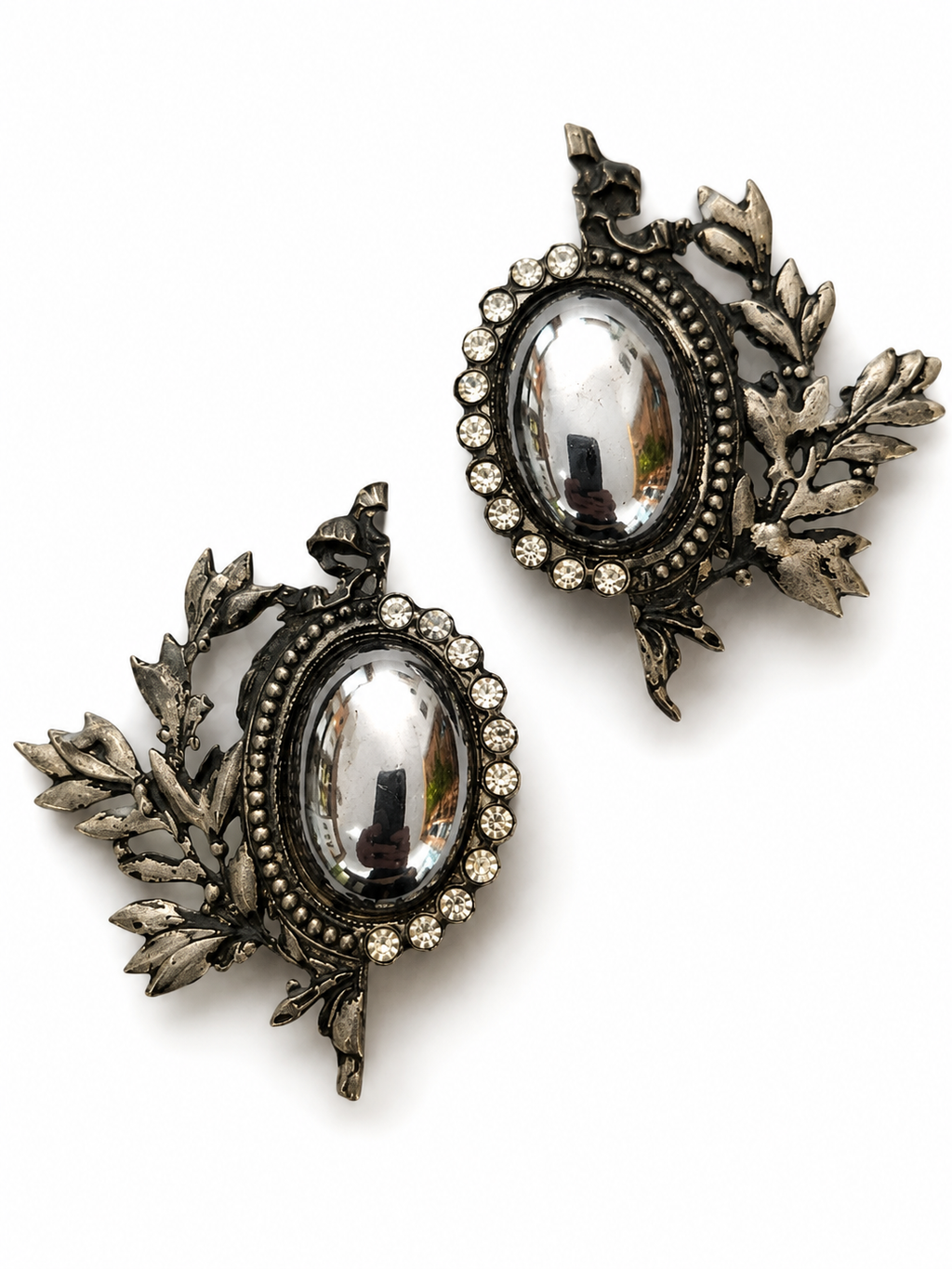 Vintage Baroque Silver Cabochon Statement Earrings