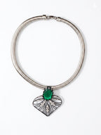 Vintage Emerald Glass & Crystal Wing Collar Necklace