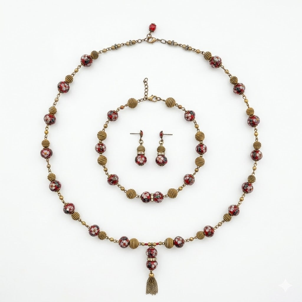 Vintage Venetian Style Glass Bead Jewelry Set