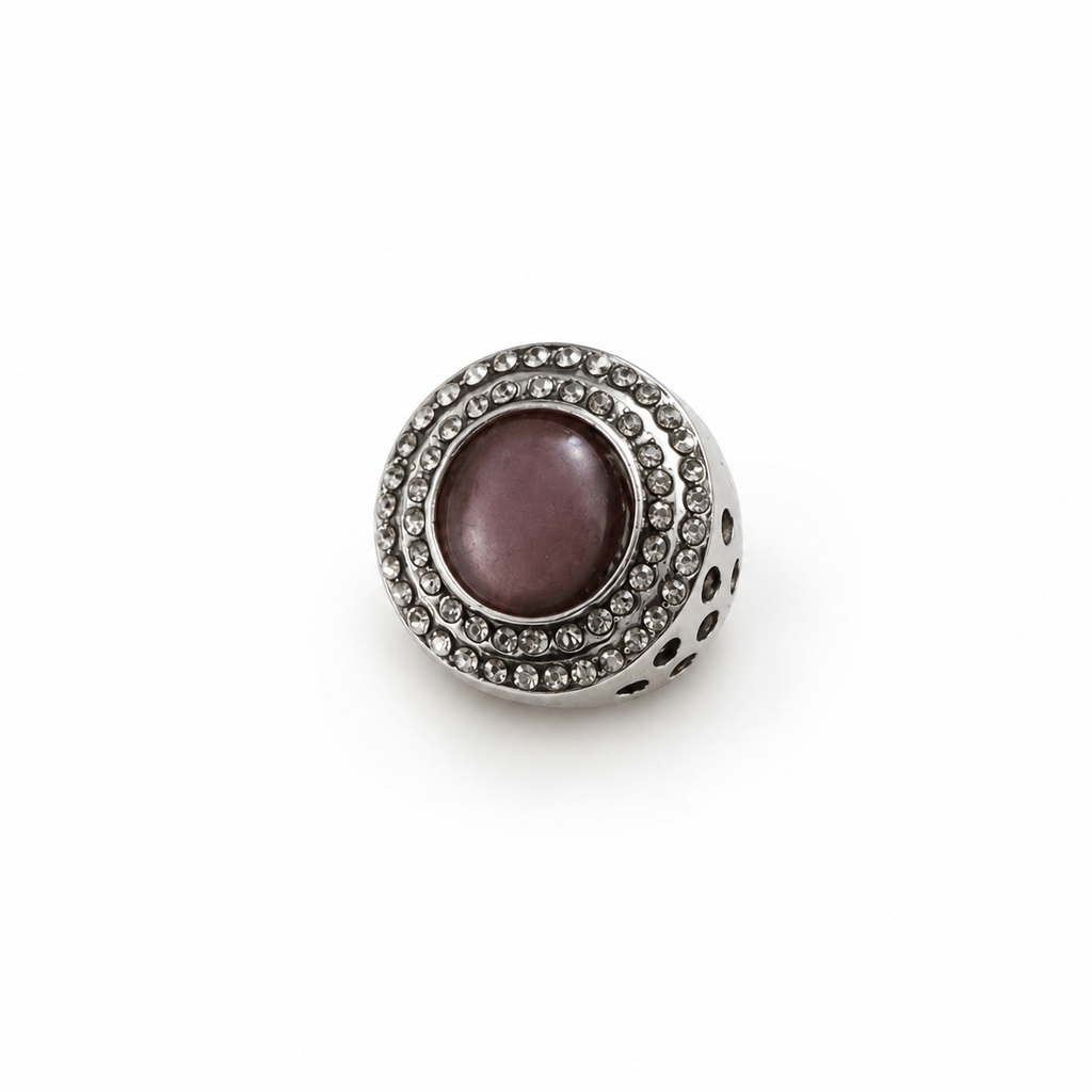 Modernist Mauve Cabochon Dome Ring Industrial Perforated Silver Tone