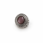 Modernist Mauve Cabochon Dome Ring Industrial Perforated Silver Tone