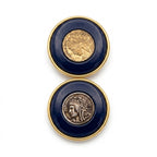 Vintage Oversized French Coin Medallion Enamel Earrings