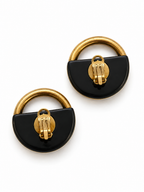 Vintage Italian Modernist Green & Gold Oversized Earrings