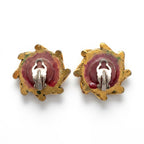 Vintage Gold Tone Swirl Earrings with Lavender Cabochons
