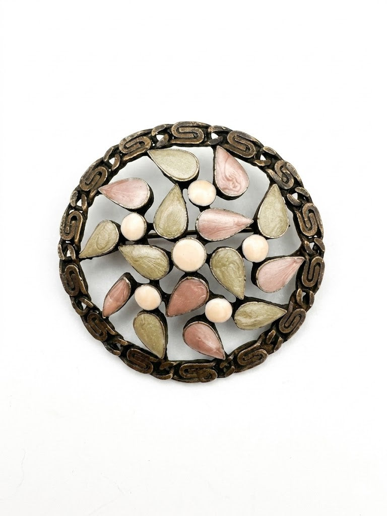 Vintage Scandinavian Modern Enamel Floral Brooch