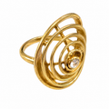 Vintage Modernist Concentric Ring Gold Tone Clear Crystal Accent