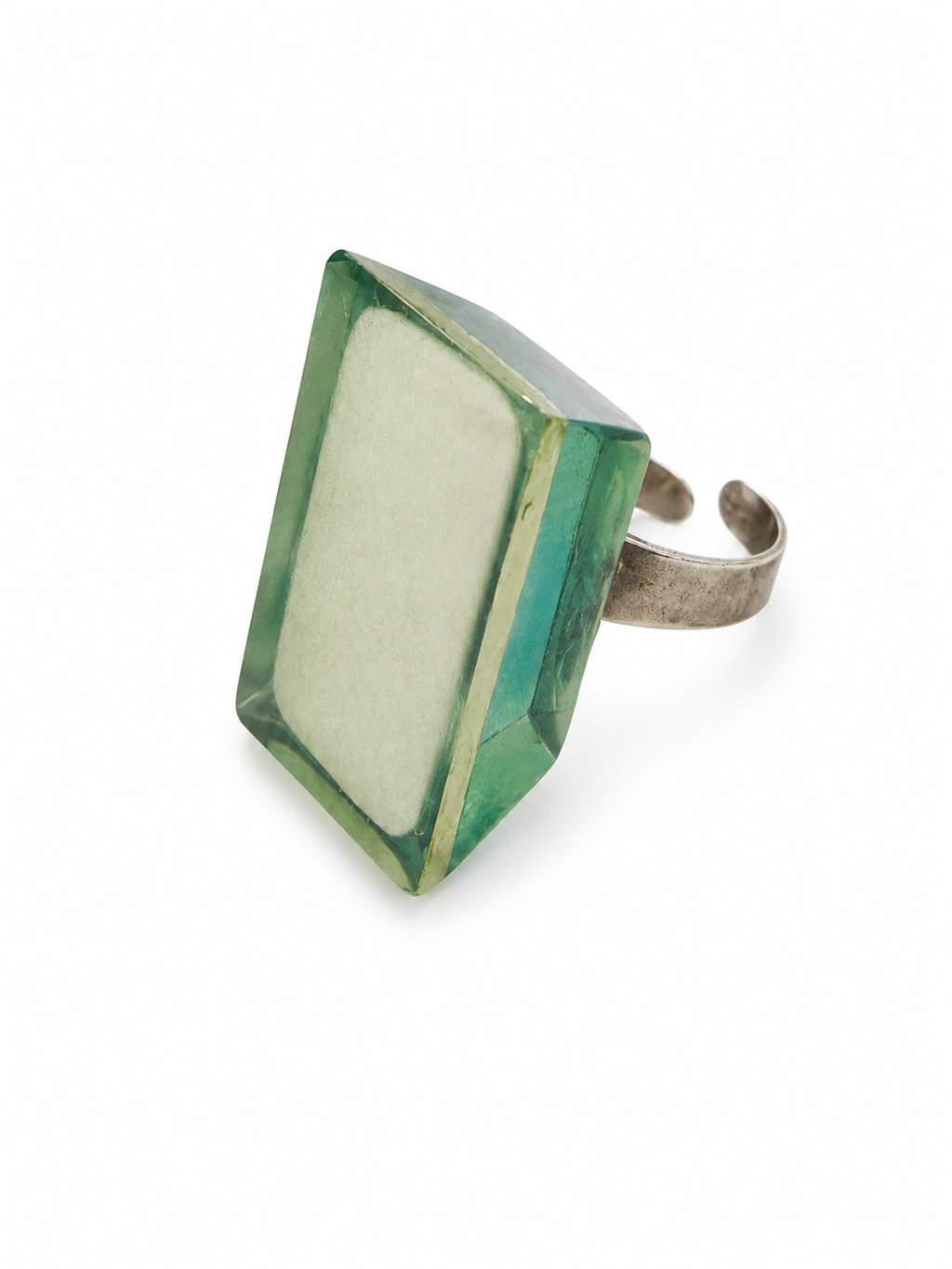 Vintage Brutalist Resin Statement Ring Seafoam Green Geometric Design