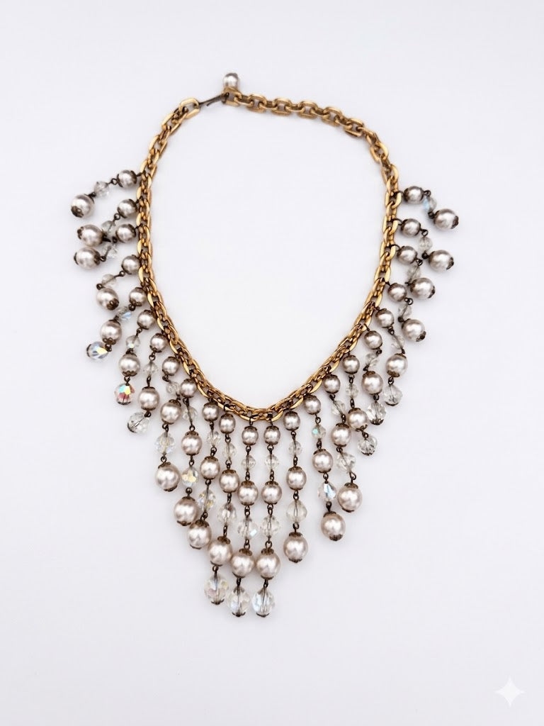 Vintage Faux Pearl Fringe Waterfall Necklace