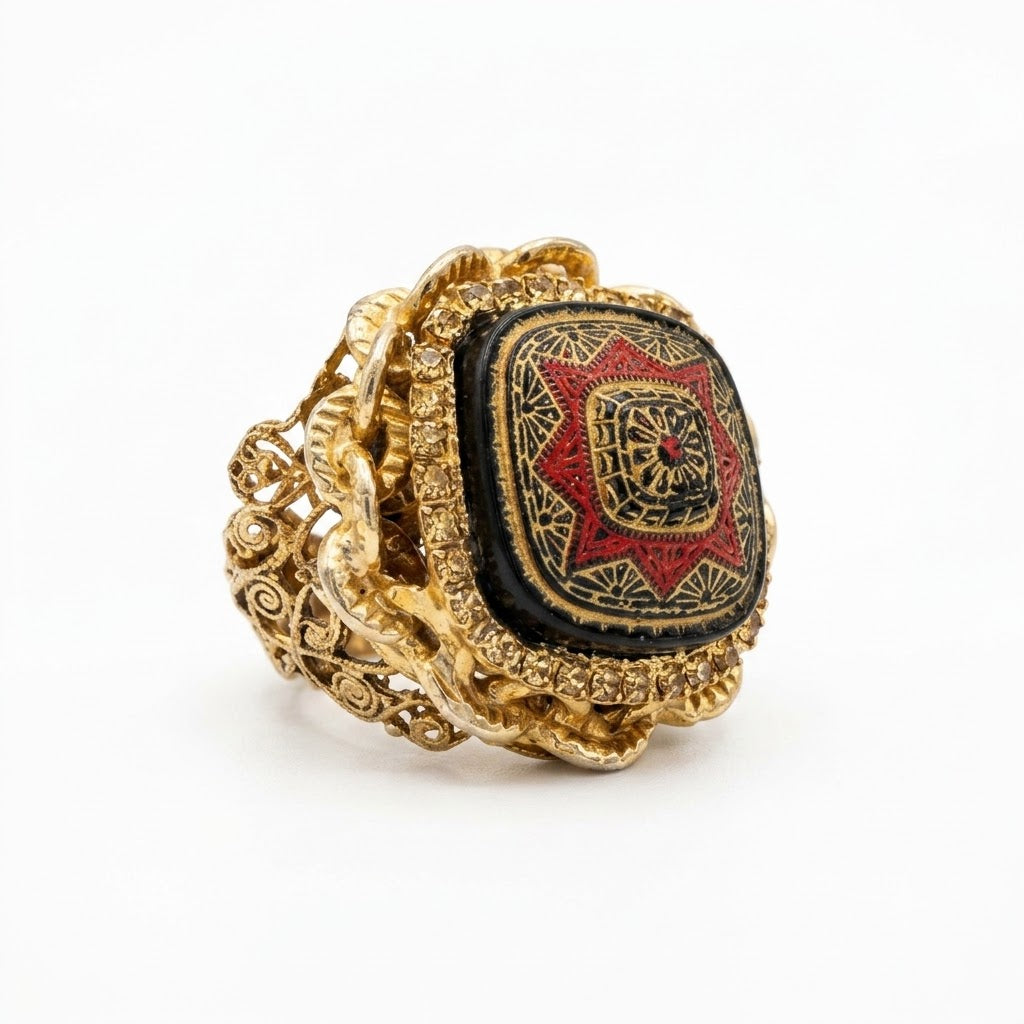 Vintage Byzantine Revival Gold Plated Statement Ring