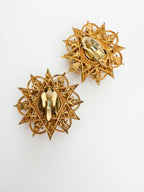 Vintage Victorian Revival Faux Pearl Rhinestone Starburst Clip-On Earrings