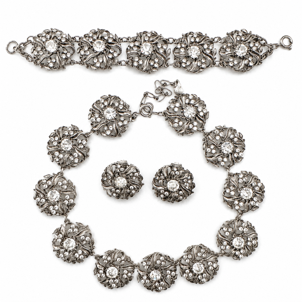 Vintage Rhinestone Statement Floral Parure Set