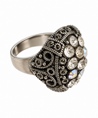 Vintage Crystal Filigree Dome Adjustable Cocktail Ring