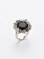 Vintage Floral Black Stone Statement Ring