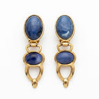 Vintage Modernist Blue Cabochon Gold Plated Drop Clip On Earrings